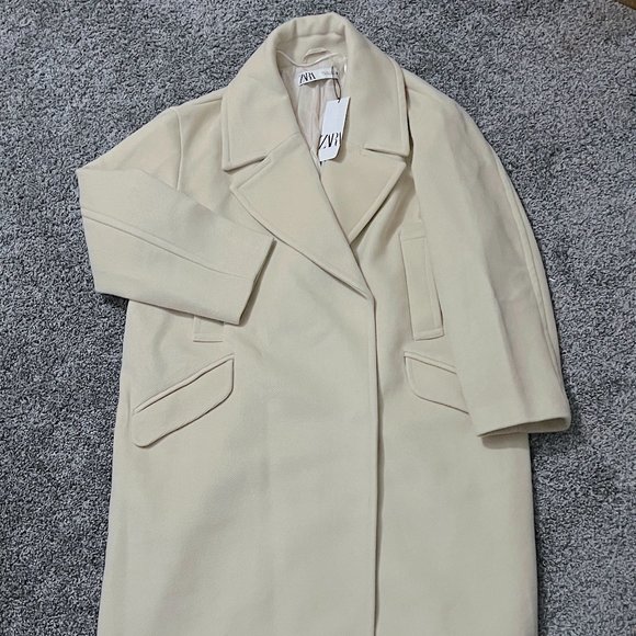 ZARA WOMEN CREAM OVERSIZED COAT WITH POCKETS SIZE XL NWT 200$ - Picture 7 of 8